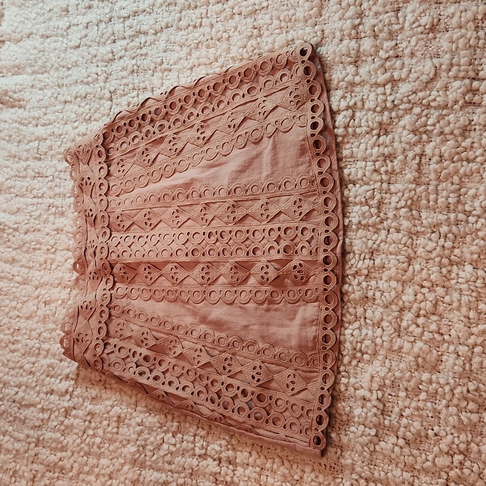 Indikah eyelet overlay tan mini skirt